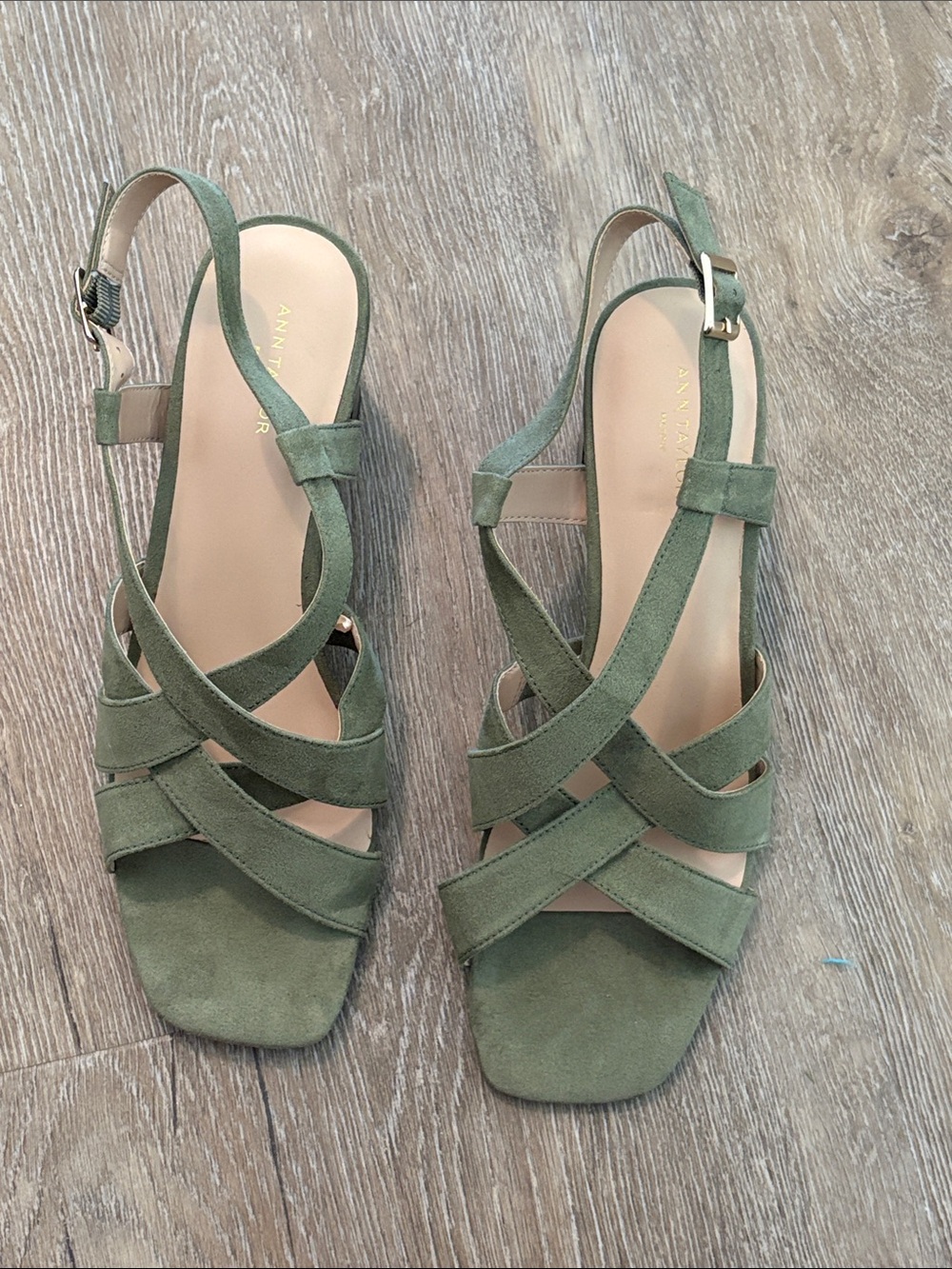 Ann Taylor Olive Green Suede Crisscross Slingback Sandals
